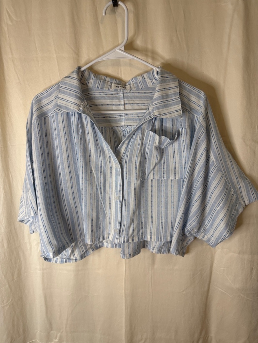 Light Blue Striped Cropped Button-Down Shirt